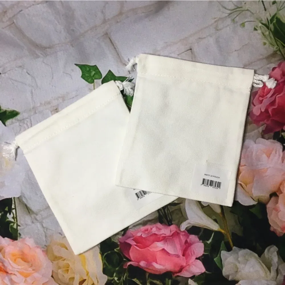 TWO (2) Guerlain mini small white drawstring dustbag new approx 5” x 5”